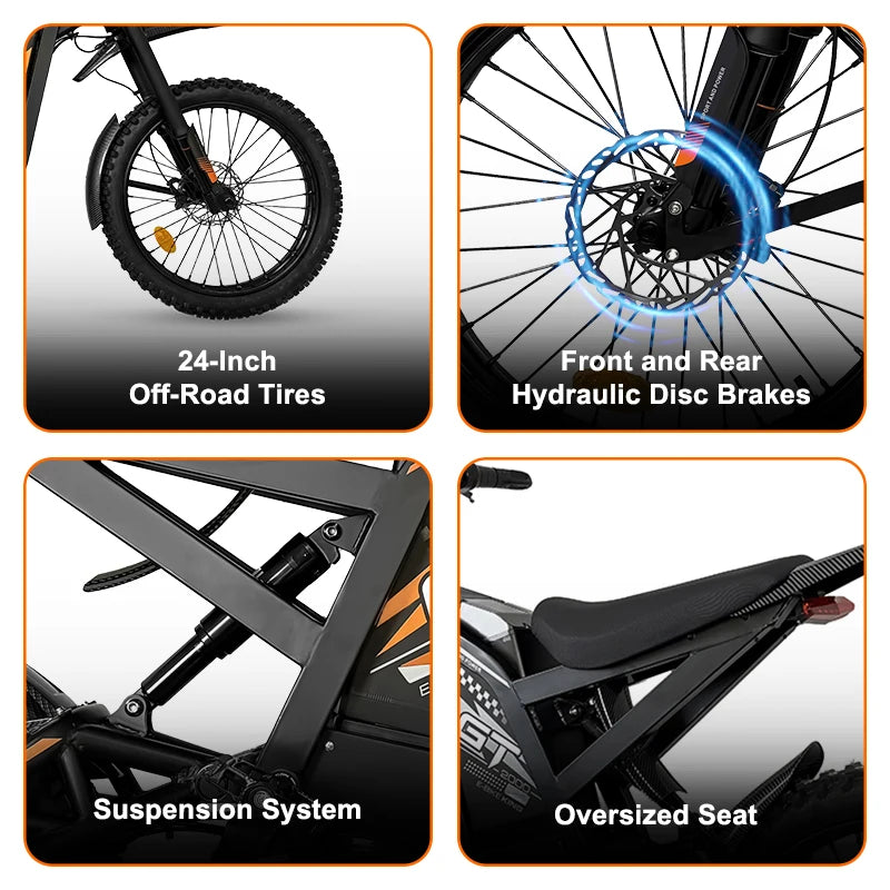 OUXI USA Stock 24'' Electric Mountain Bike Fat Tire E-Bike Aluminum Frame Long Range Lithium Battery Dirt Ebike GT2000