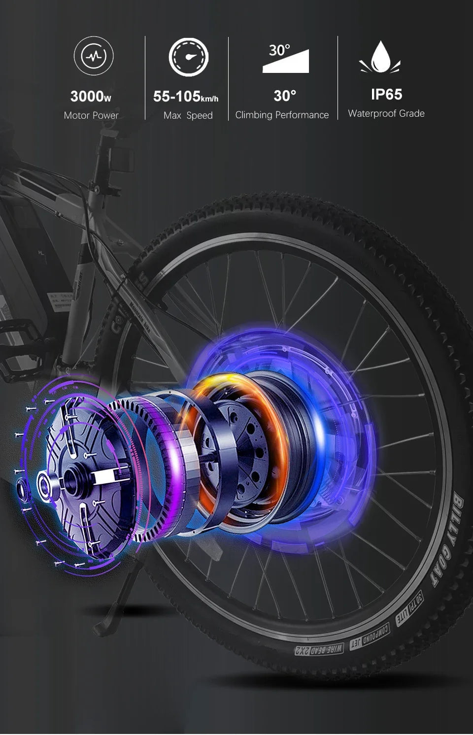 72v 3000w MTX Rear Wheel Ebike Electric Bike Hub Motor Conversion Kit with Optional Lithium Battery