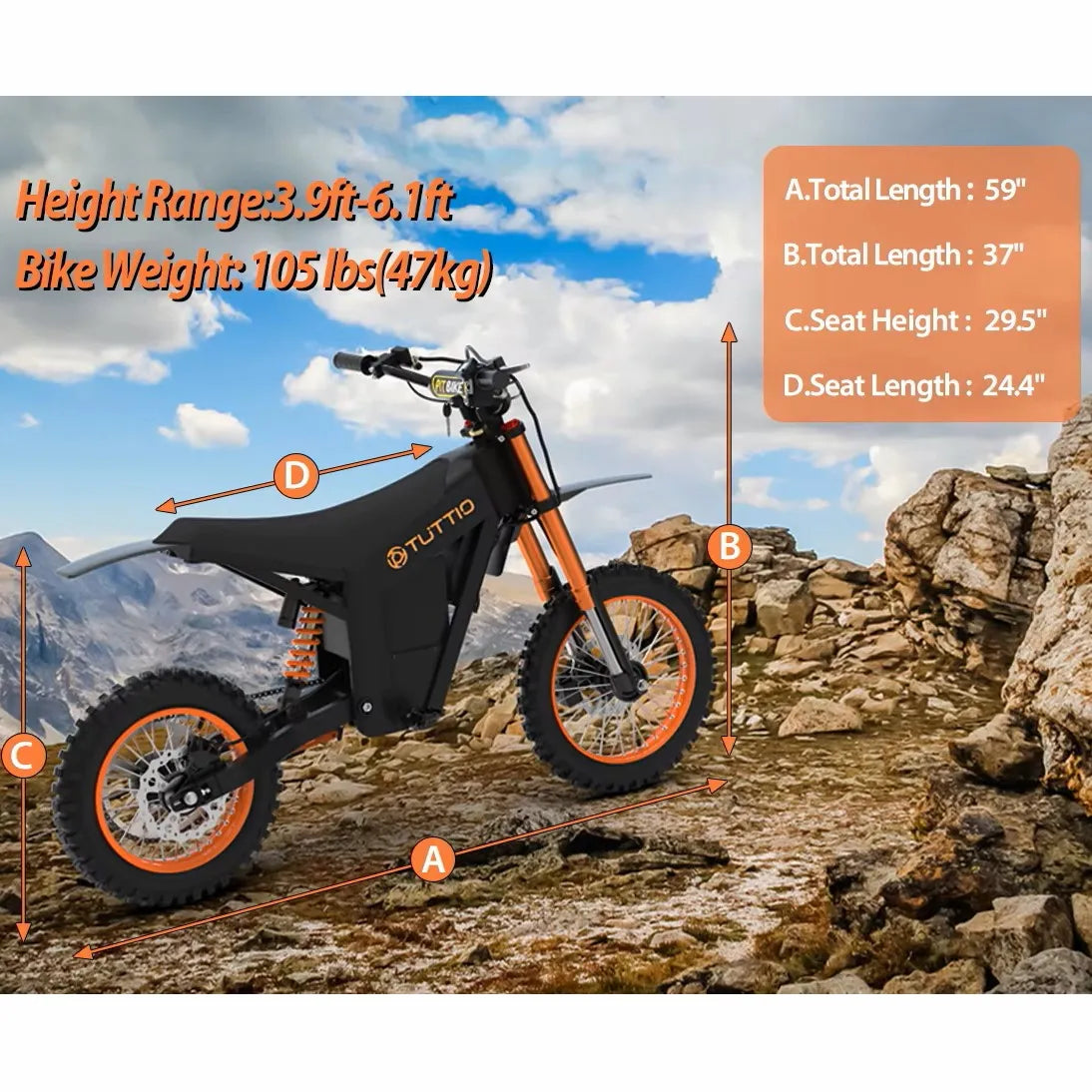 Fast Beach Cruiser Tutio Soleil01 2000W 14 Inch Electric Downhill Dirt Bike Off Road Ebike Only Sell in USA Warehouse