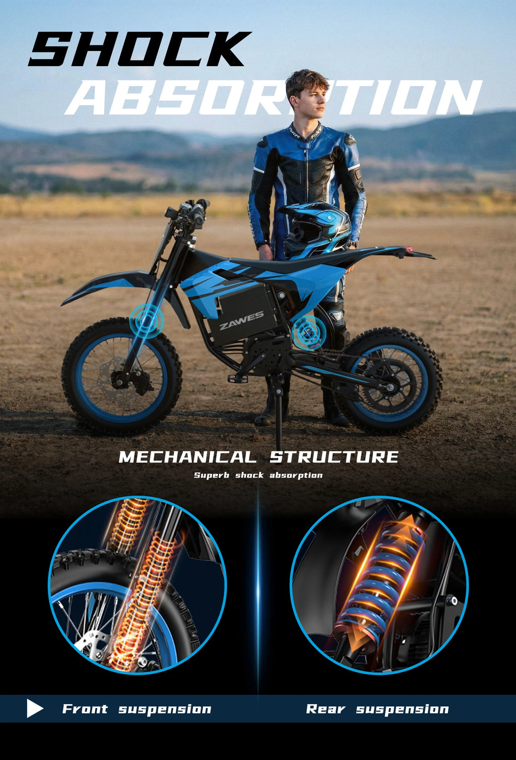 US Free Shipping ZAWES Cheap 60V 23.4Ah Full Suspension Fat Tire Kids Electric E Dirt Bike Bicycle Mountain Ebike E-bike